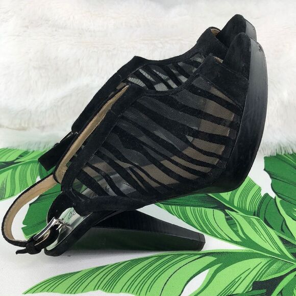 Michael Kors Black Zebra Peep Toe Wedge Heels 7 - Picture 12 of 13